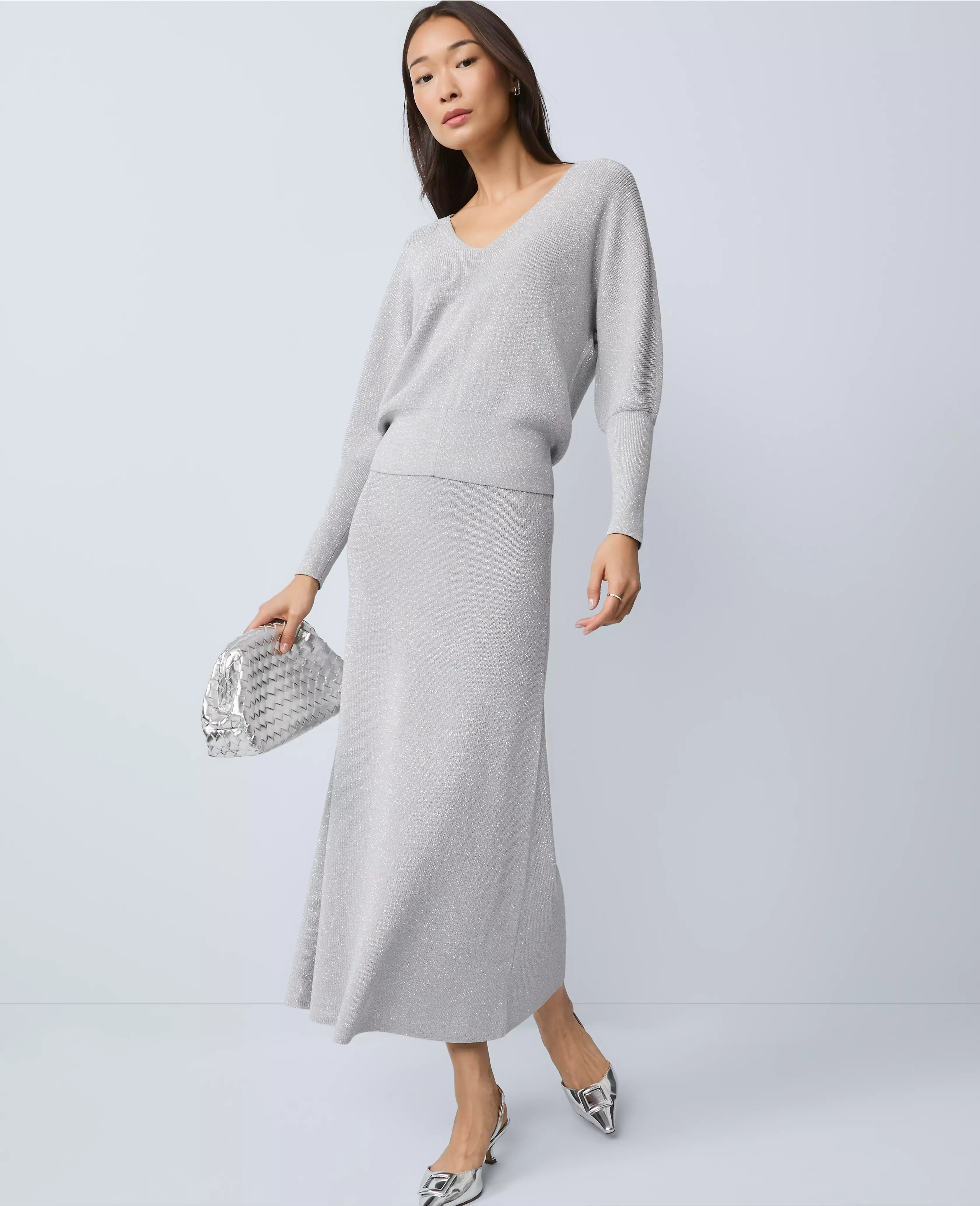 Ribbed Lurex Midi Skirt | Ann Taylor