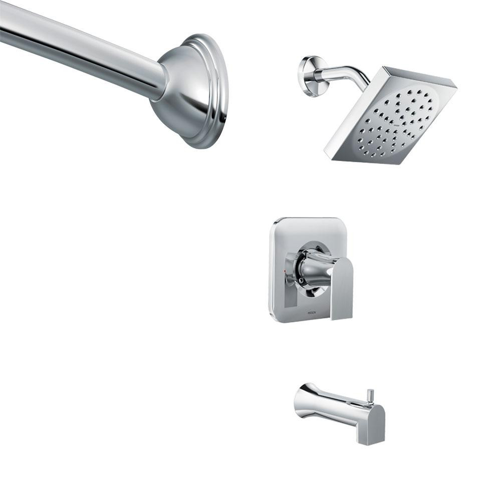 MOEN Genta Single-Handle 1-Spray Tub and Shower Faucet in Chrome with Shower Rod (Valve Included)... | The Home Depot
