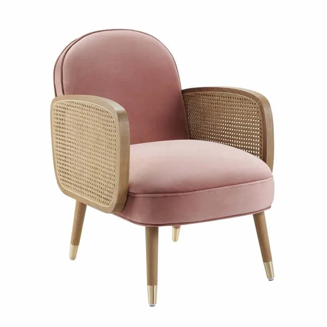 HomeRoots 473256 Modern Pink Velvet with Cane Accent Chair - Walmart.com | Walmart (US)