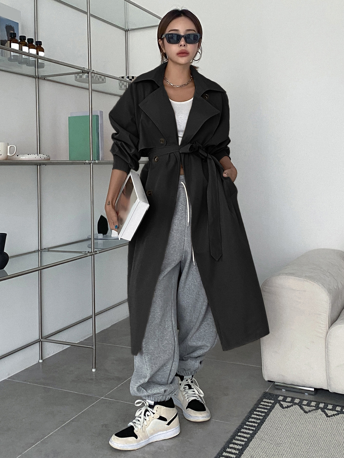 DAZY Raglan Sleeve Double Breasted Trench Coat | SHEIN