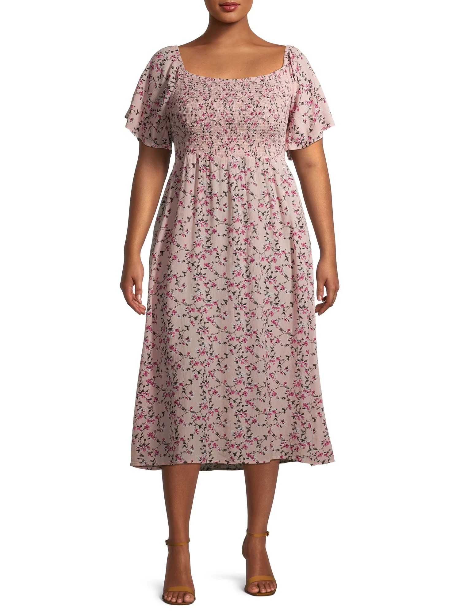 Gray by Grayson Social Women's Plus Size Smocked Square Neck Midi Dress | Walmart (US)