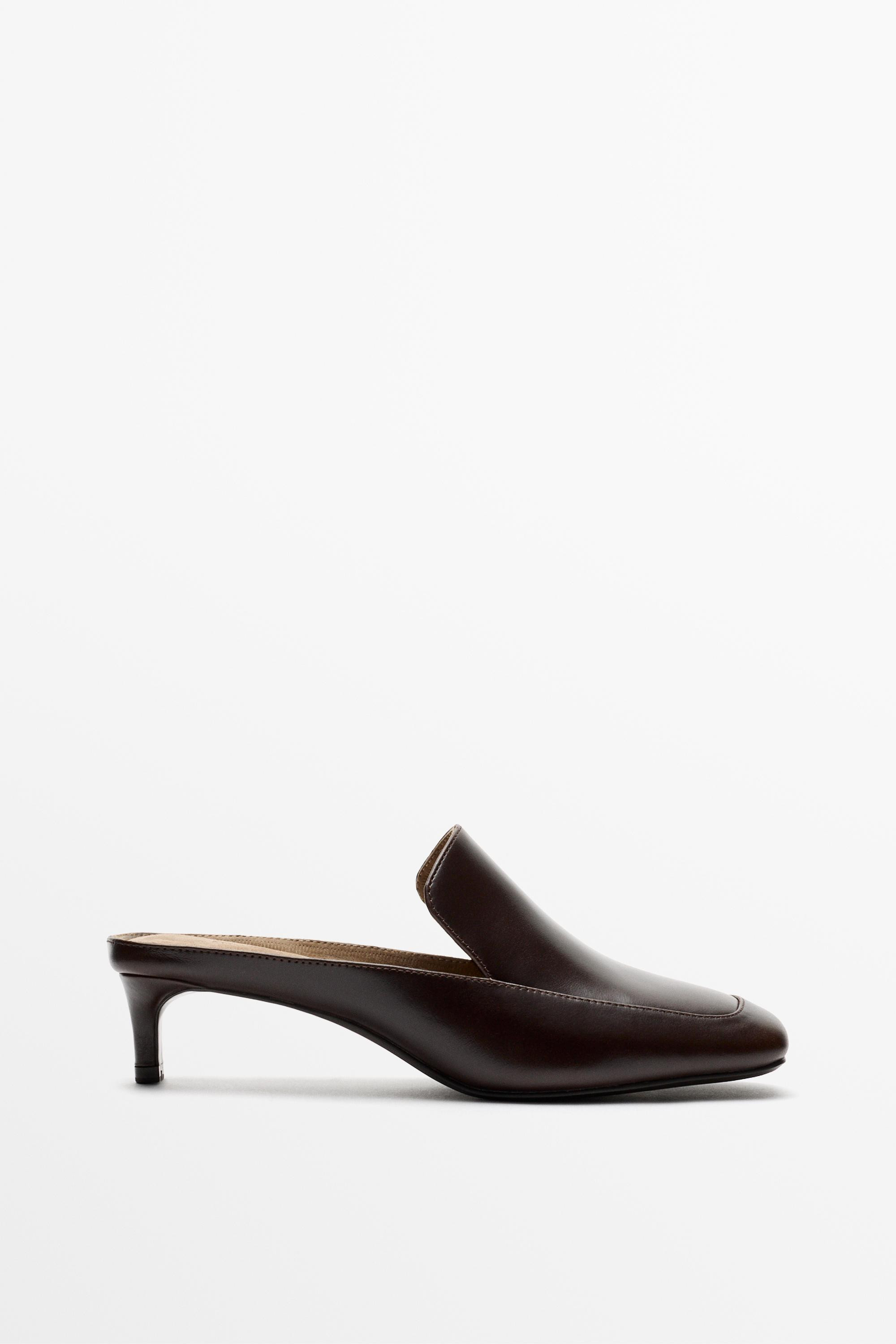 Leather heeled loafer - BROWN | Massimo Dutti US