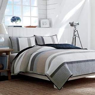Nautica Tideway Neutral Stripe Cotton Reversible Quilt - Full - Queen | Bed Bath & Beyond