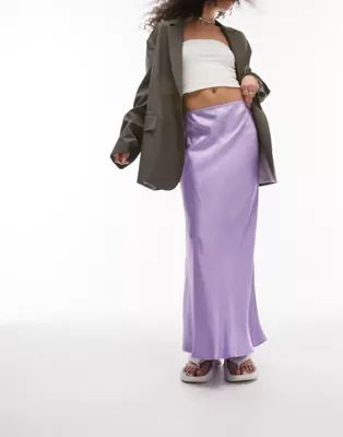 Topshop satin bias maxi skirt in lilac | ASOS (Global)