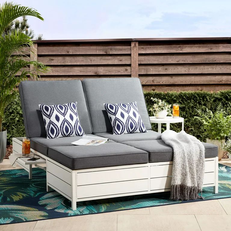Mainstays Asher Springs Outdoor Double Chaise Lounge Bench- White & Dark Gray - Walmart.com | Walmart (US)