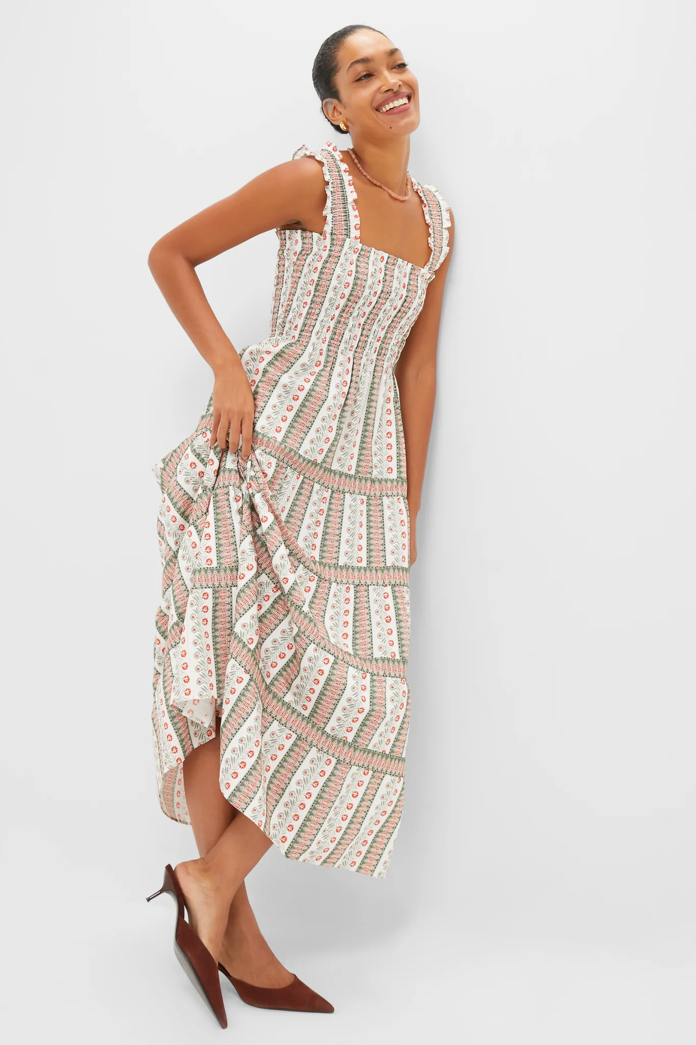 Olive and Paprika Cosmos Floral Stripe Kimmy Maxi Nap Dress | Tuckernuck (US)