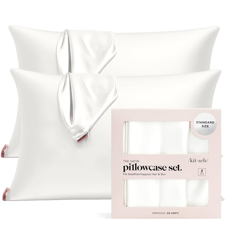 Kitsch Satin Pillowcase with Zipper for Hair & Skin, Softer Than Silk Pillow Cases Queen Size Set... | Amazon (US)