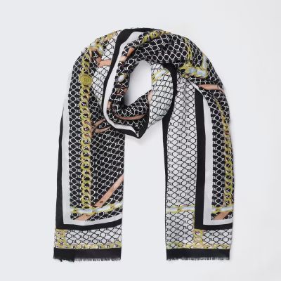 Black chain RI monogram print scarf | River Island (US)