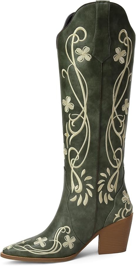 iiimmu Cowgirl Boots Women Knee High Vintage Cowboy Boots with Floral Embroidered Classic Pull On... | Amazon (US)