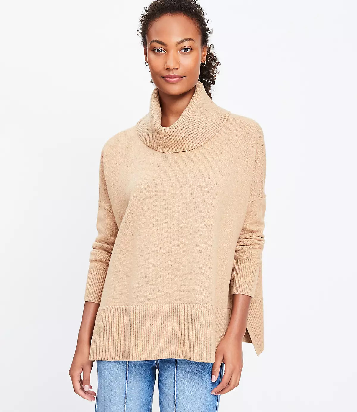 Heathered Turtleneck Poncho Sweater | LOFT