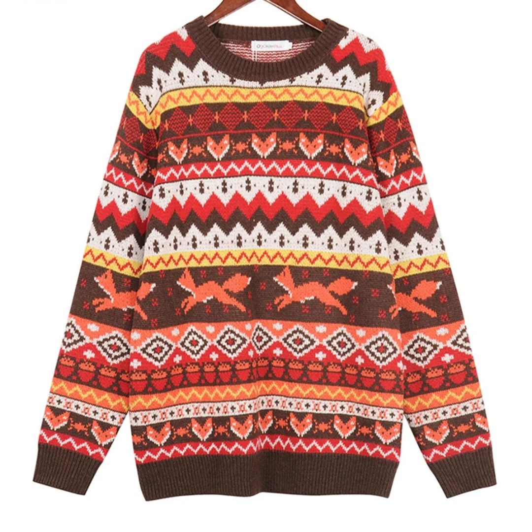 Fox Print Sweater Snow Sweater Knitwear Sweater Woolen - Etsy | Etsy (US)