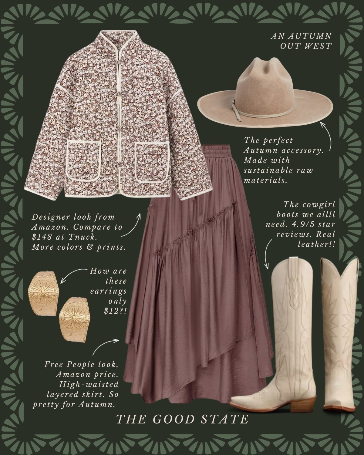 This collection is for all the girlies living their best life as the weather begins to cool down and the leaves begin to change. For the ladies planning their next getaway to Aspen, the Fort Worth Stockyards, a country concert at the Red Rocks Amphitheater or maybe even a weekend trip to the iconic rodeo in Cody, Wyoming. This is for the ladies who love Ralph Lauren and who appreciate a blend of casual and refined pieces. A blend of Western and English Equestrian. A dash of Americana and maybe even a hint of Gilmore Girls 💁🏼‍♀️ This is for the ones who love all things suede, plaid and of course good denim moment and a pair of cowboy boots. This is for the girlies who thrive when layering clothes and who accessorize with a neck scarf, wrist watch and leather bag. This collection is for the ladies who love quality pieces that are classic, polished and will stand the test of time and outlive the ever changing trends. This is for you, my fellow Fall girlies🍂


Wedding guest, jeans, back to school, college outfit ideas, riding boots, wedding guest dress, western style, JCrew, JCrew factory, Anthropologie, Anthro, quince, nordstrom, tuckernuck, Walmart fashion, H&M, mini dress, fall photoshoot, designer look for less, saddle bag, boots, jacket, coat, family photos outfits, madewell, Toups and co, clean beauty, Kate spade, Amazon fashion, loafers, Breda, Susan Shaw, loeffler Randall, the good state, Lauren England, Martha Stewart, 90s, barn jacket, country concert, rodeo 

#LTKFindsUnder100 #LTKSaleAlert #LTKStyleTip