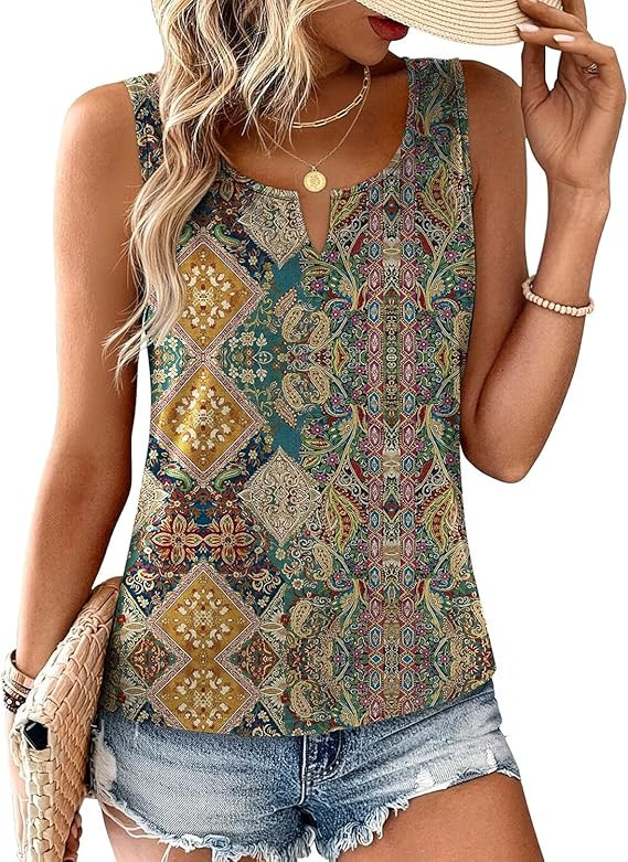 JUSTFASHIONNOW Sleeveless Tank Tops for Women V Neck Tshirts Shirts Cute Summer Tops Dressy Casua... | Amazon (US)