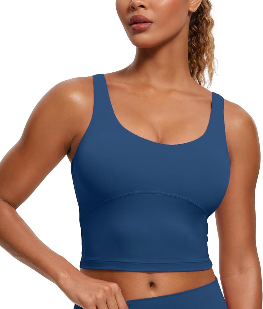 CRZ YOGA Womens Butterluxe U Back Longline Sports Bra - Padded Yoga Bra Cami Crop Top Workout Tan... | Amazon (US)