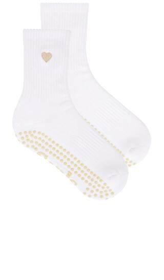 Souls. Beige Heart Grip Socks in White. - size M/L | Revolve Clothing (Global)