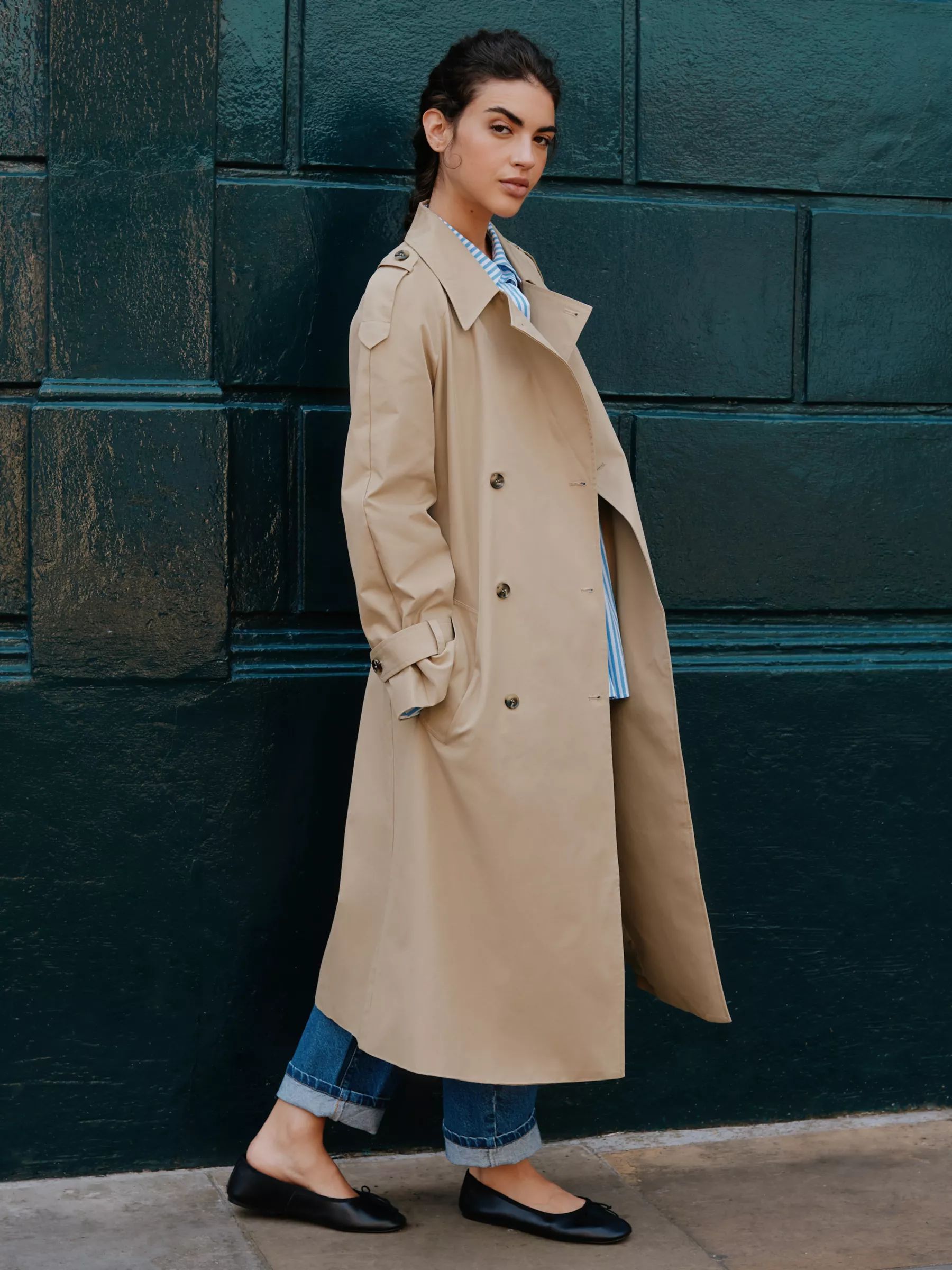 Albaray Long Double Breasted Trench Coat, Natural | John Lewis (UK)