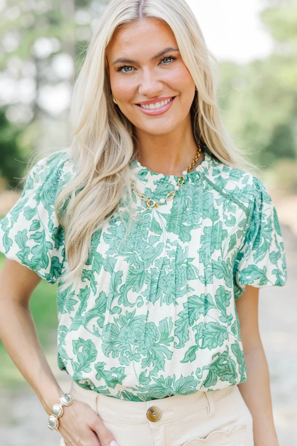 Morning Mist Green Chintz Blouse | The Mint Julep Boutique
