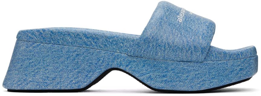 Blue Trompe L'œil Denim Goatskin Float Heeled Sandals | SSENSE