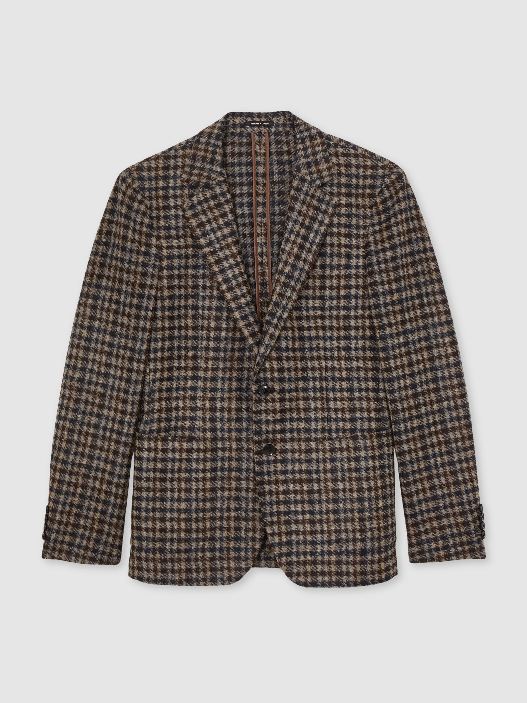 Wool-Blend Dogtooth Check Blazer in Brown | Reiss UK