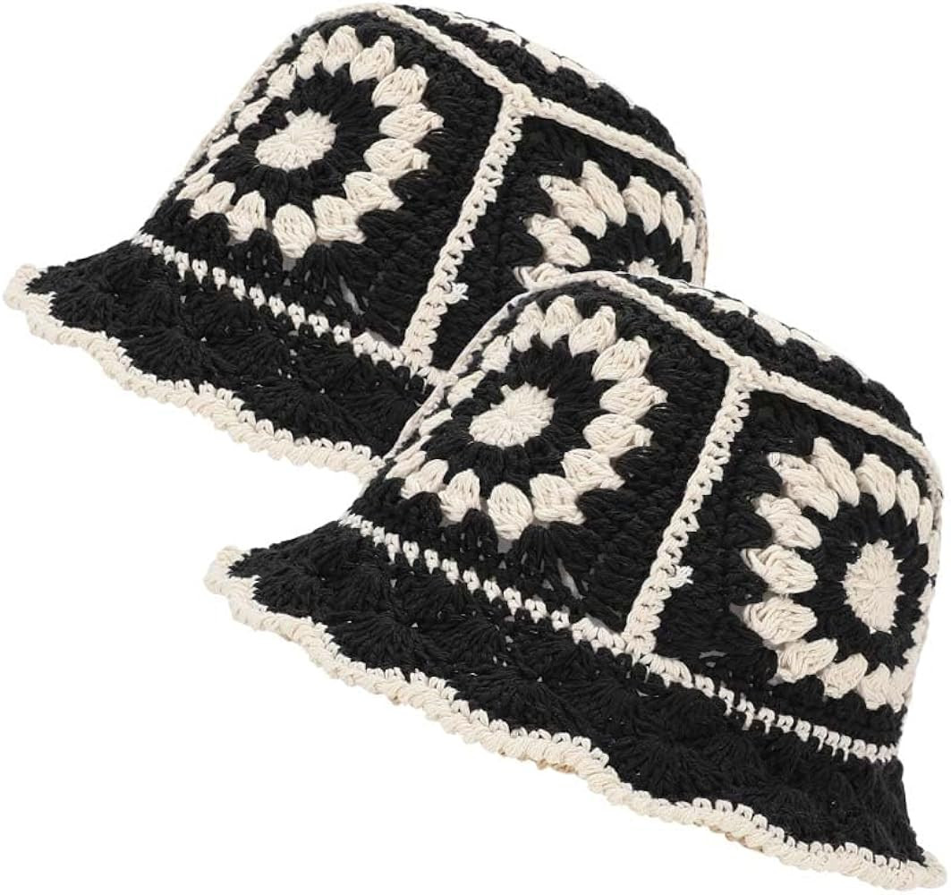 2 Pack Crochet Bucket Hat Sun Hat Soft Handmade Foldable hat | Amazon (US)