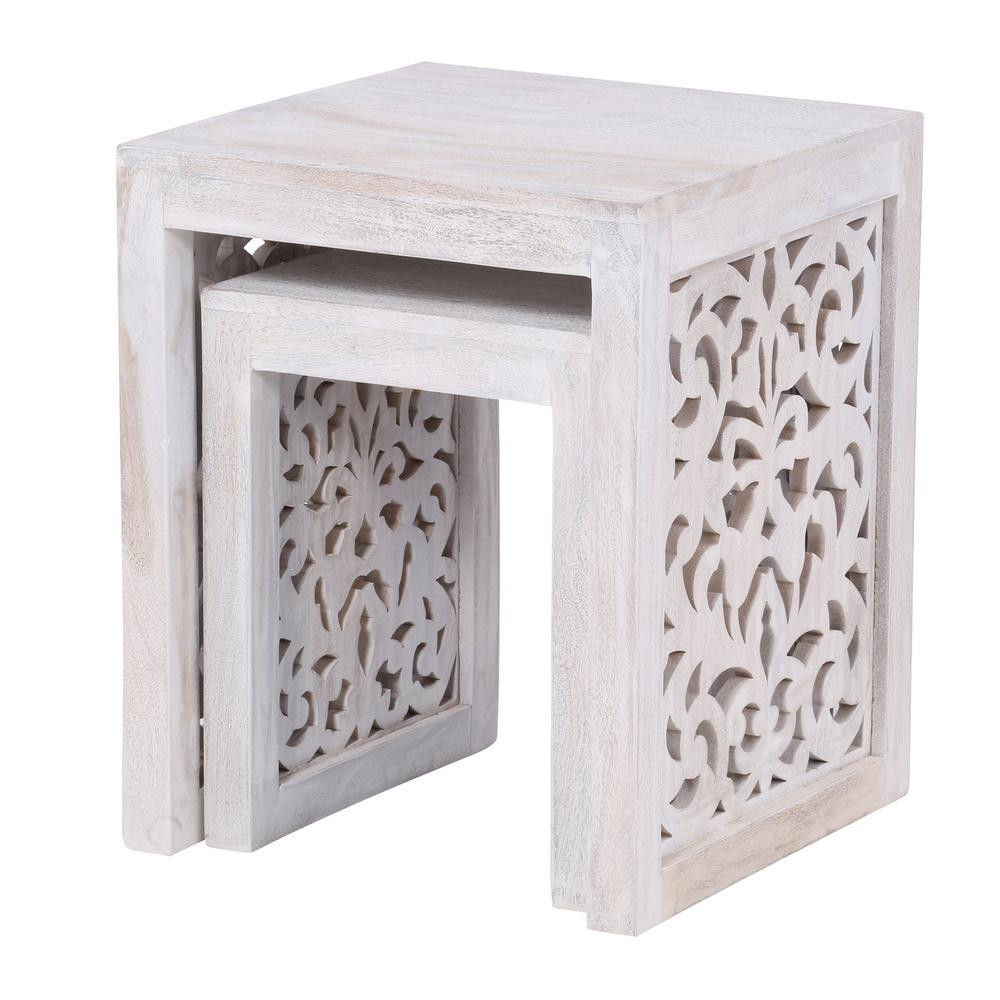 Home Decorators Collection Maharaja Sandblasted White 2-Piece Nesting End Table-0652100980 - The ... | The Home Depot