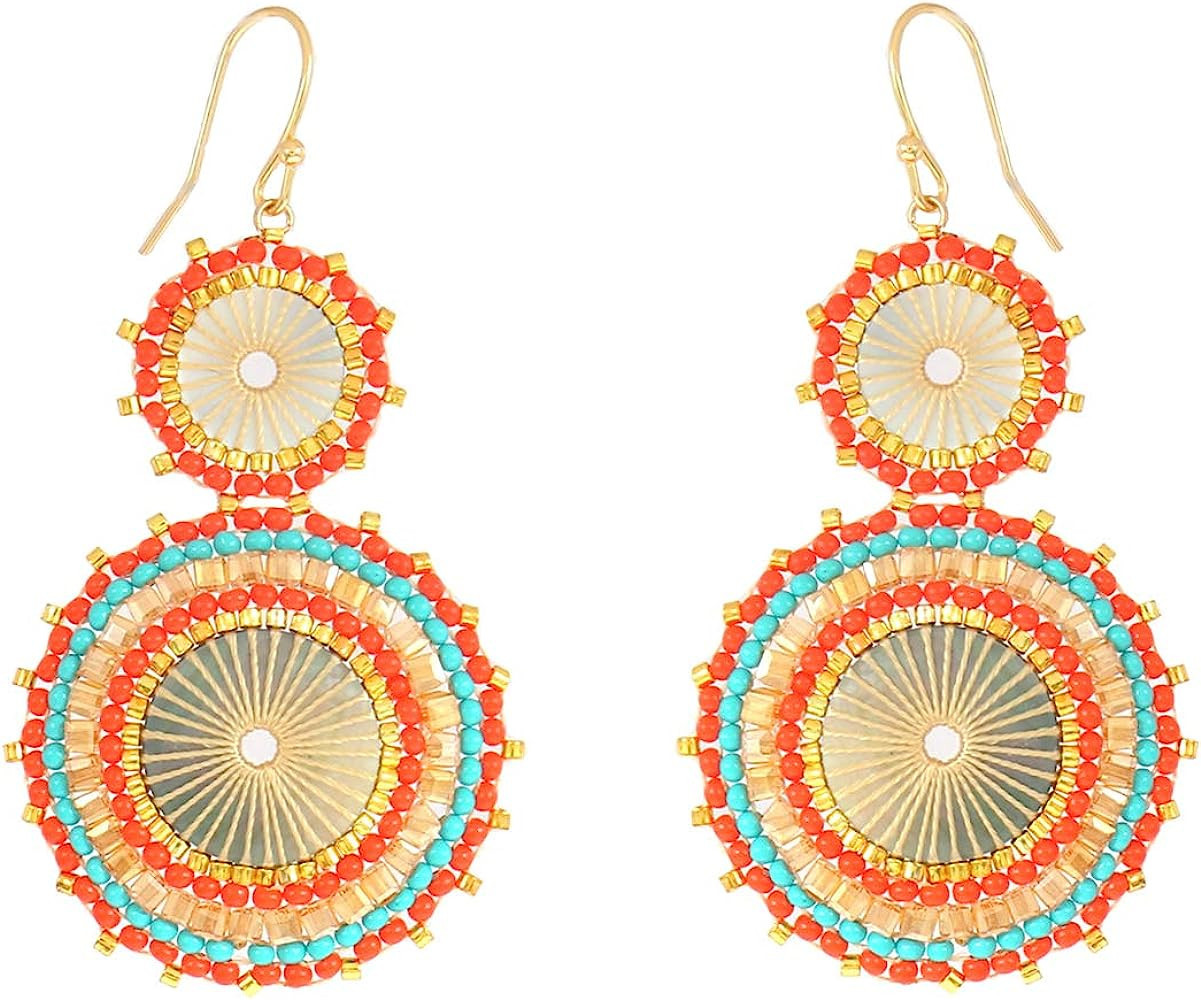 Badu Seed Beaded Circle Beads Earrings Bohemian Dangle Earrings Handmade Bead Fashion Jewelry Dro... | Amazon (US)