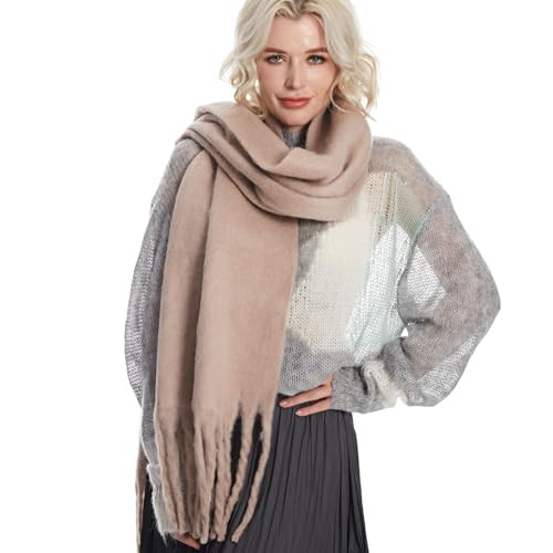 MissShorthair Chunky Colorful Scarf Oversized Blanket Scarves for Women Fluffy Big Thick Warm Shawl Winter,Brown | Amazon (US)