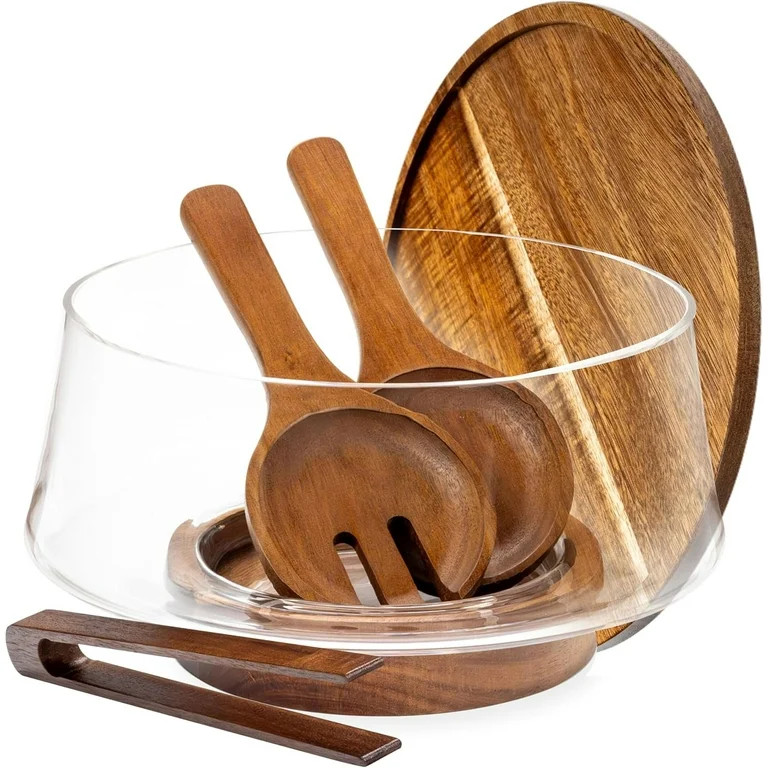 Large Glass Salad Bowl with Lid Set, 5.7 L Decorative Glass Mixing Bowl, Trifle and Serving Bowls... | Walmart (US)