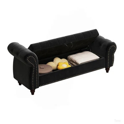 64.5" Bed Bench For Bed Room Nails Tufted Chaise Of Lounge With Storage Velvet Upholstery | Wayfair North America