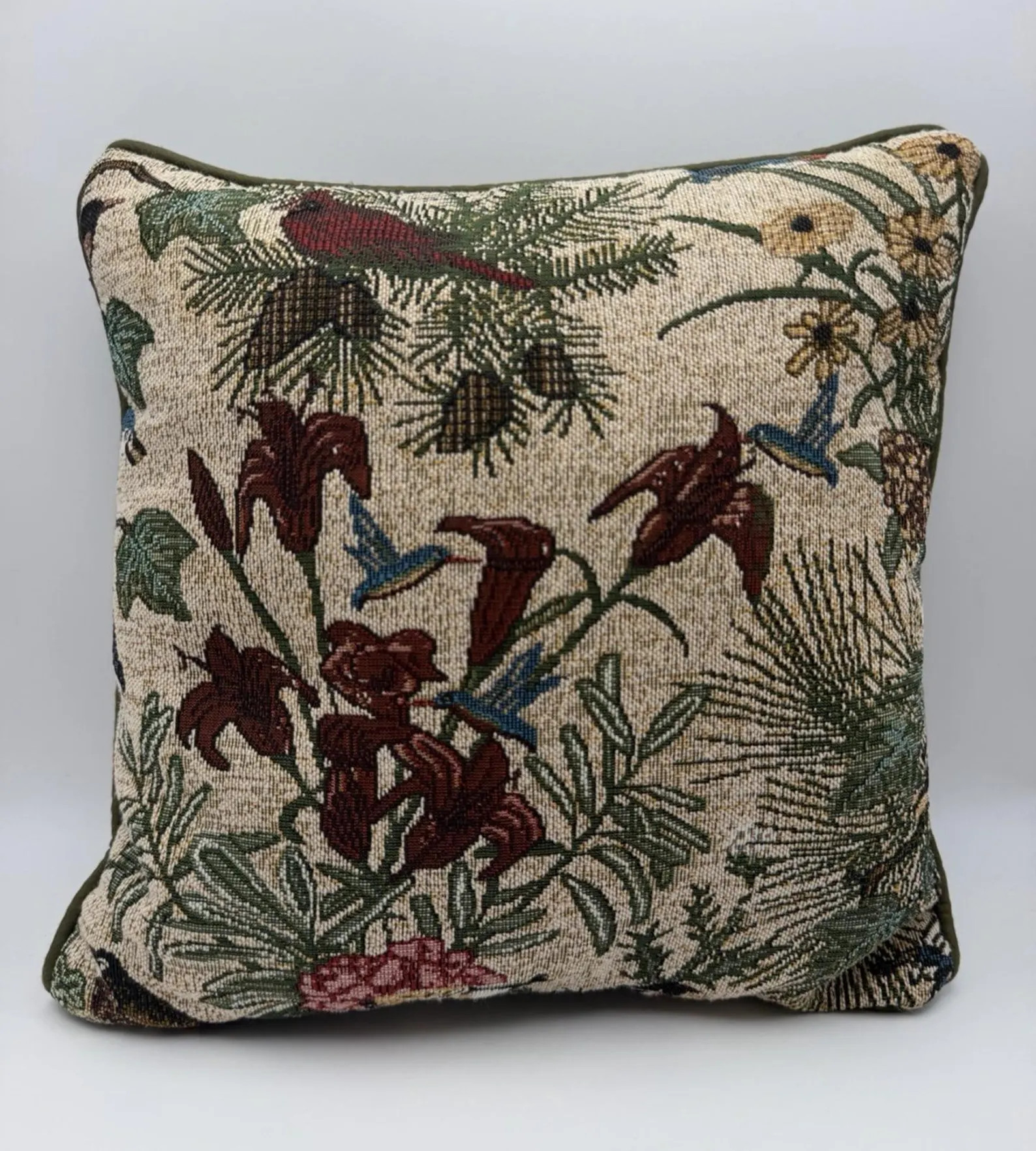 Vintage Tapestry Throw Pillow 12x12 Hummingbird Floral Botanical Pattern Cottage | Etsy (Global)