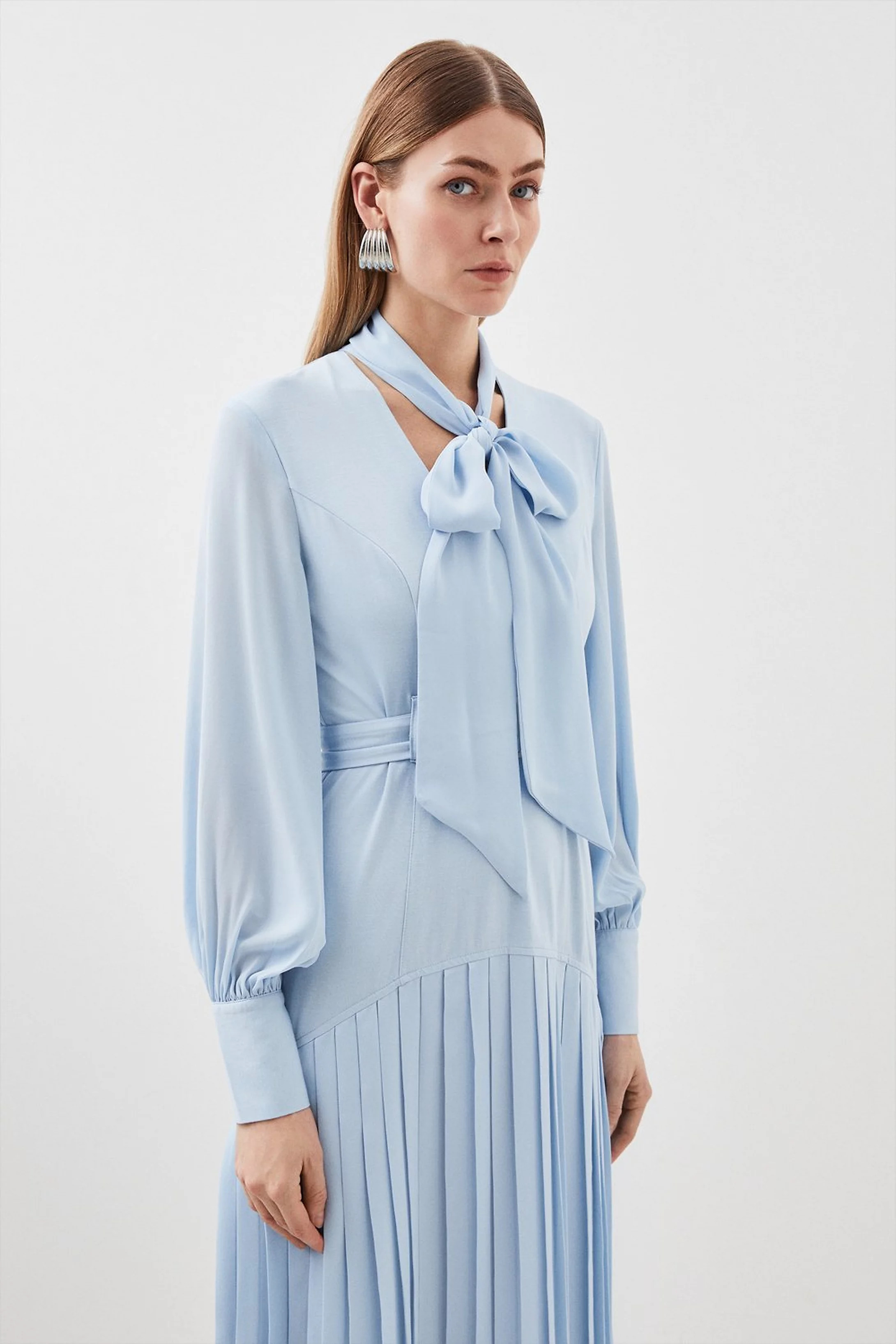 Jersey Ponte Georgette Mix Midi Dress | Karen Millen UK + IE + DE + NL