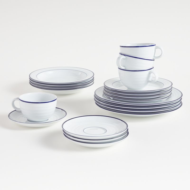 Roulette Blue Band 20-Piece Dinnerware Set + Reviews | Crate & Barrel | Crate & Barrel