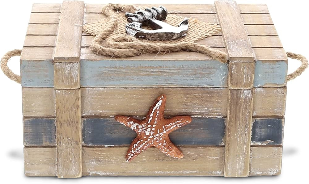 CoTa Global Neptune Wooden Jewelry Box - Handcrafted Nautical Trinket with Starfish and Boat Anch... | Amazon (US)