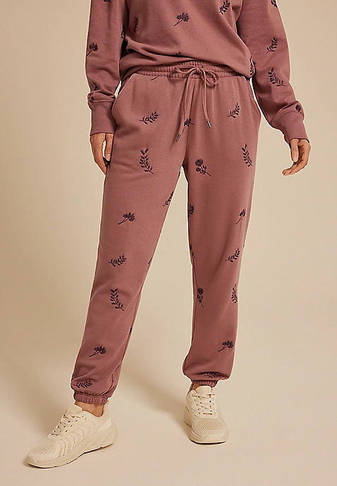 Mauve Floral Embroidered Joggers | Maurices