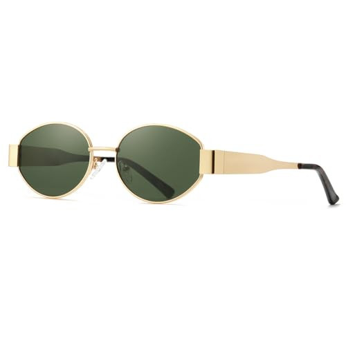 Retro Oval Sunglasses for Womens Men Green Uv400 Trendy Sunglasses Protective Fashion Classic Tone Green Lens Sunglasses for Women Metal Sun Glasses Green Shades for Women | Amazon (US)