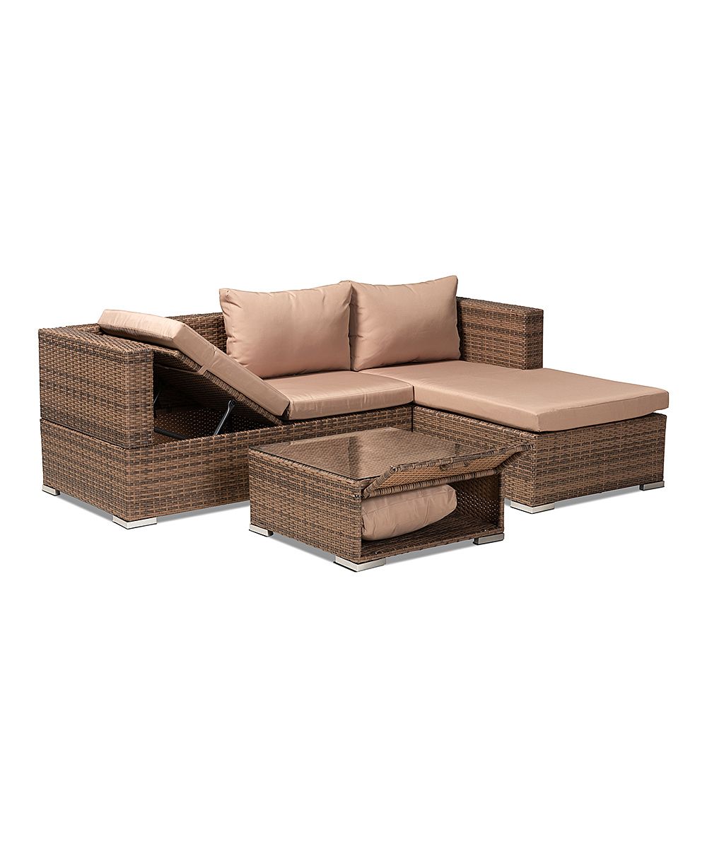 Baxton Studio Patio Seating Sets Light - Light Brown & Silver Addison Three-Piece Woven Outdoor Pati | Zulily