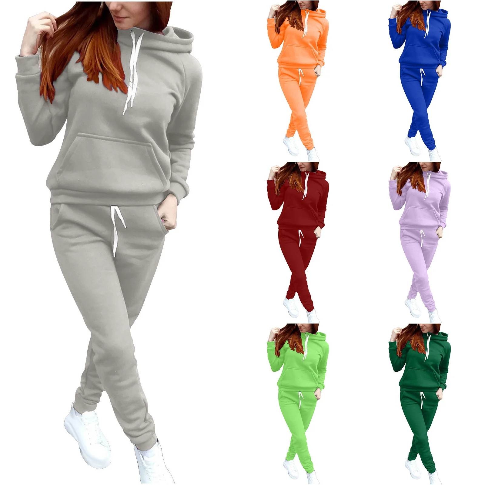 DDAPJ pyju Womens Hoodie Sweatsuit 2 Piece Casual Tracksuit Long Sleeve Drawstring Sweatshirt Jog... | Walmart (US)
