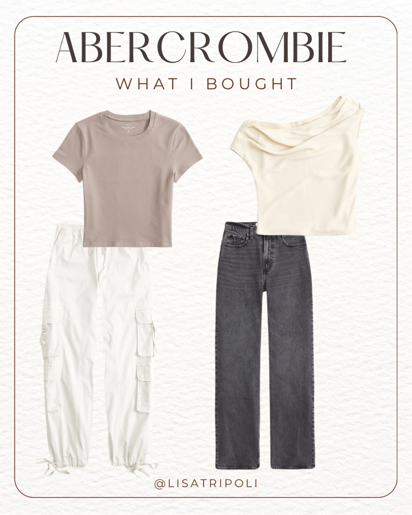 Cute and casual everyday new styles from Abercrombie!
•dark gray high rise relaxed fit jeans
•asymmetrical one shoulder satin top
•essential baby tee
•high rise baggy cargo pants
date night outfit | spring outfit 

#LTKSpringSale #LTKsalealert #LTKstyletip