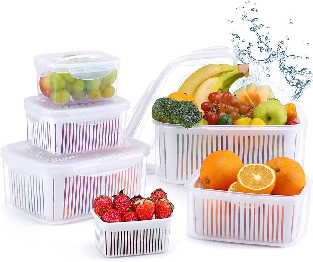 Amazon.com: LUXEAR Fruit Vegetable Produce Storage Saver Containers with Lid & Colander 5 Packs B... | Amazon (US)