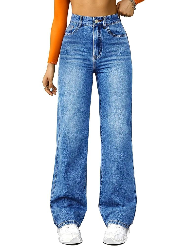 Straight Leg Jeans for Women,High Waisted Wide Leg Loose Microelastic Boyfriend Denim Pants | Amazon (US)