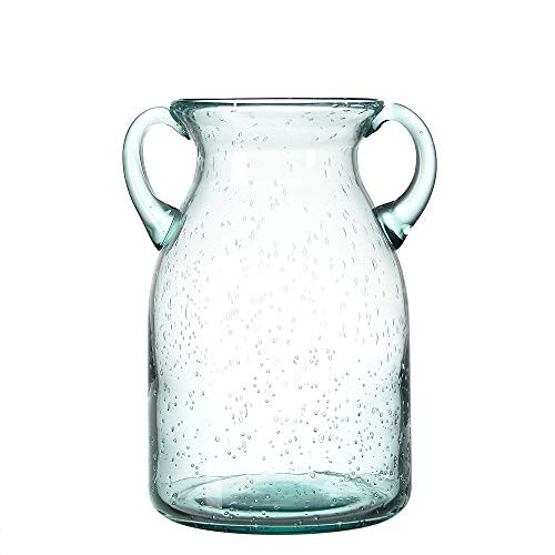 QUECAOCF Elegant Flower Glass Vase with Handle, Handmade Double Ear Air Bubbles Glass Vase for Cente | Amazon (US)