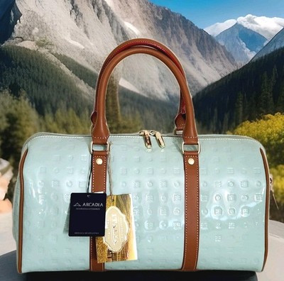🌞ARCADIA ITALIAN DESIGNER LIGHT GREEN PATENT LEATHER BARREL SATCHEL BAG🌺NWT! | eBay US