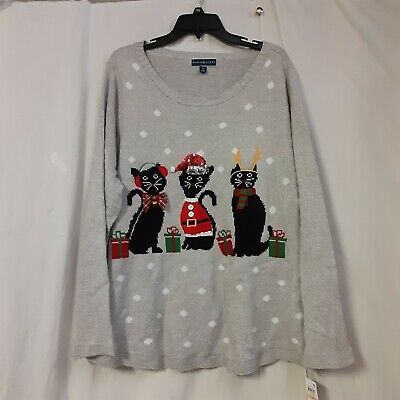 Christmas-Sweater Karen Scott  Cat Appliqué Holiday Macy's NWT Gray Multi  | eBay | eBay US