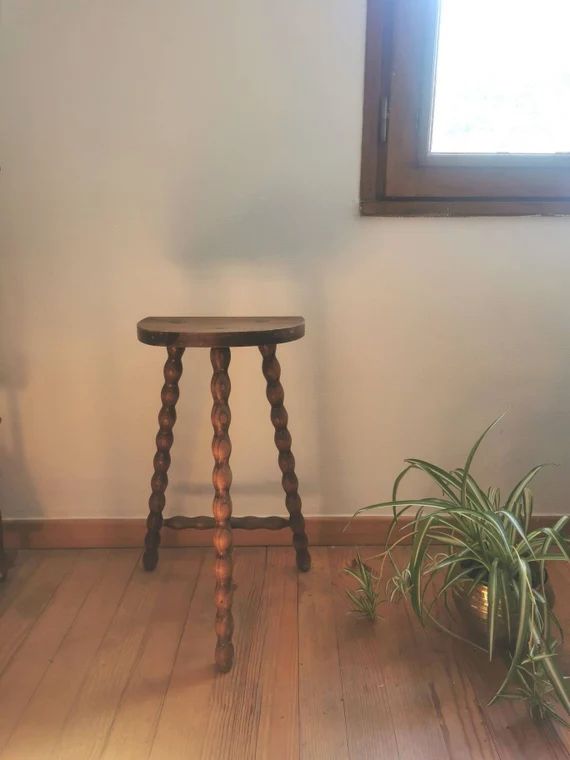 Tall French stool, wooden vintage 3 legged French milking stool circa 1970s, bobbin legs, half se... | Etsy (US)