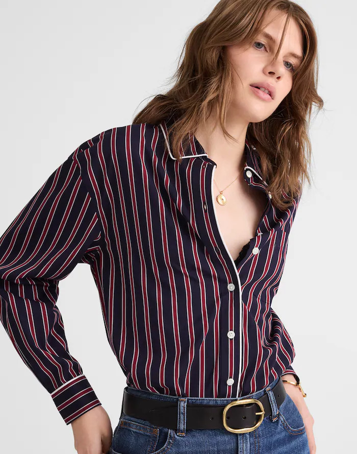 Long Button-Up Shirt in Stripe Poplin | Madewell