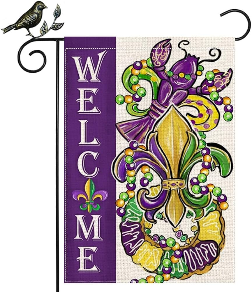 GEEORY Mardi Gras Garden Flag 12.5 x 18 Inch, Fleur de Lis Beads Masquerade Mask Carnival Celebra... | Amazon (US)