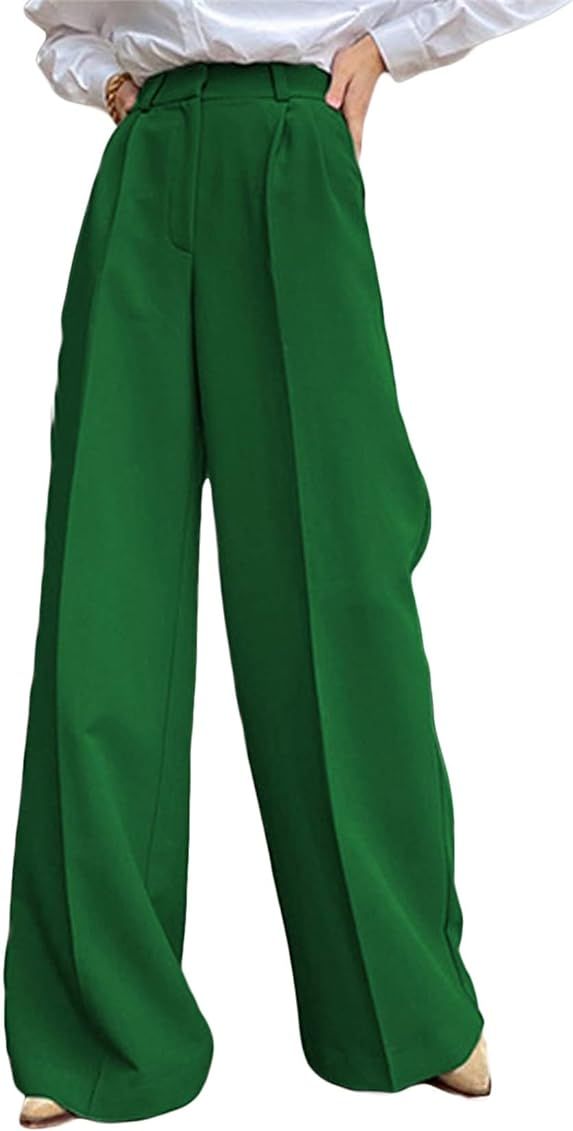 PXIAOPANG Women's Wide Leg Pants High Waist Solid Color Tie-up Loose Trousers | Amazon (US)