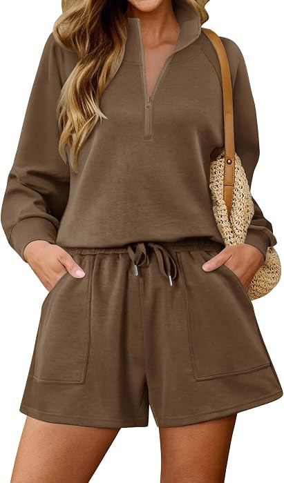 KISSMODA 2 Piece Sets for Women Sweatsuit Tops and Shorts Lounge Outfits | Amazon (US)