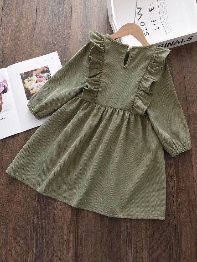 Toddler Girls Ruffle Trim Corduroy Smock Dress | SHEIN