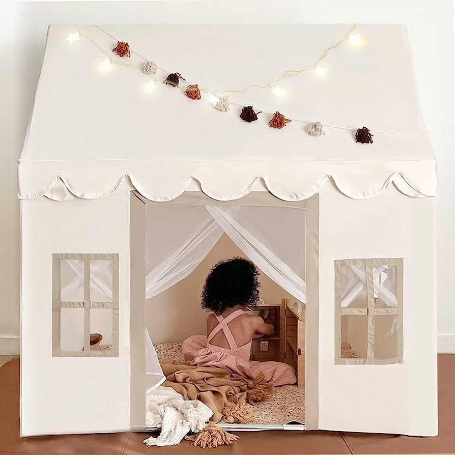 Large Kids Play Tent with Windows, Tassels, Star Light & Padded Mat Kids Tent Playhouse for Kids ... | Amazon (US)